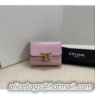 Spot Bulk Celine Triomphe Compact Wallet with Coin in Shiny Calfskin 10I653 Sakura Pink 2024