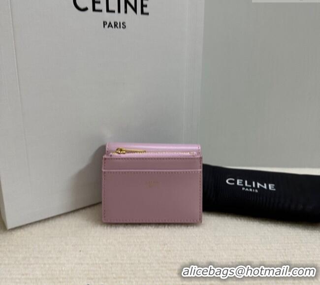 Spot Bulk Celine Triomphe Compact Wallet with Coin in Shiny Calfskin 10I653 Sakura Pink 2024