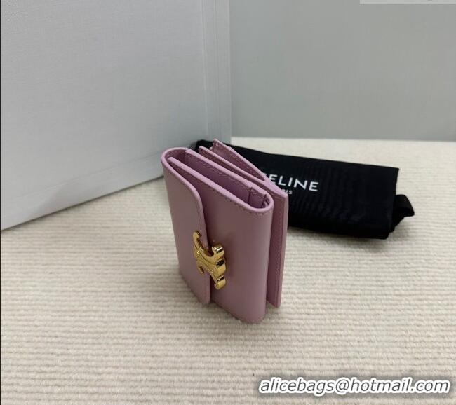 Spot Bulk Celine Triomphe Compact Wallet with Coin in Shiny Calfskin 10I653 Sakura Pink 2024