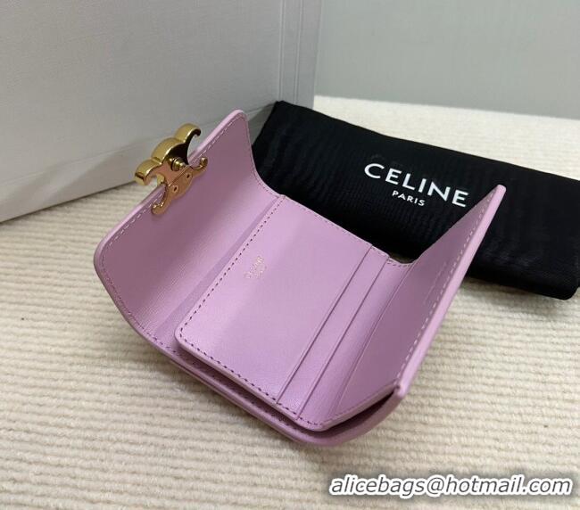 Spot Bulk Celine Triomphe Compact Wallet with Coin in Shiny Calfskin 10I653 Sakura Pink 2024