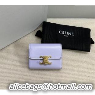 Buy Discount Celine Triomphe Compact Wallet with Coin in Shiny Calfskin 10I653 Lavender Purple 2024