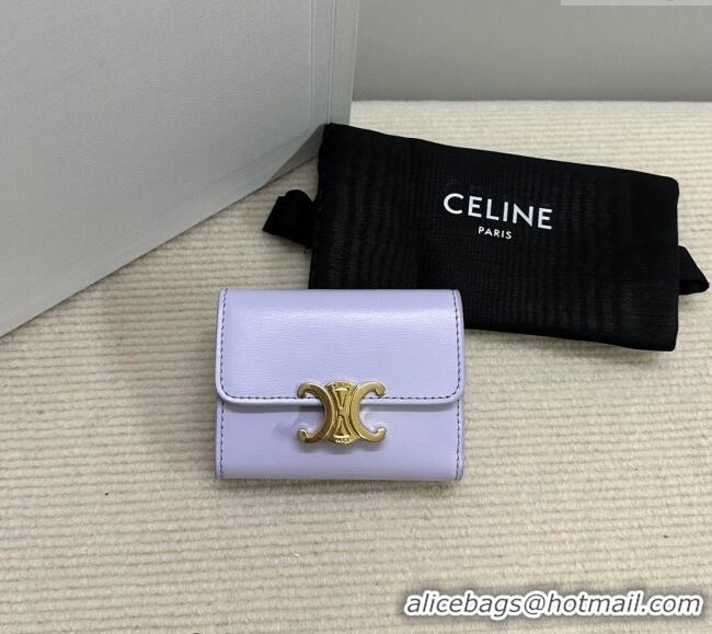 Buy Discount Celine Triomphe Compact Wallet with Coin in Shiny Calfskin 10I653 Lavender Purple 2024