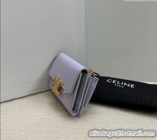 Buy Discount Celine Triomphe Compact Wallet with Coin in Shiny Calfskin 10I653 Lavender Purple 2024