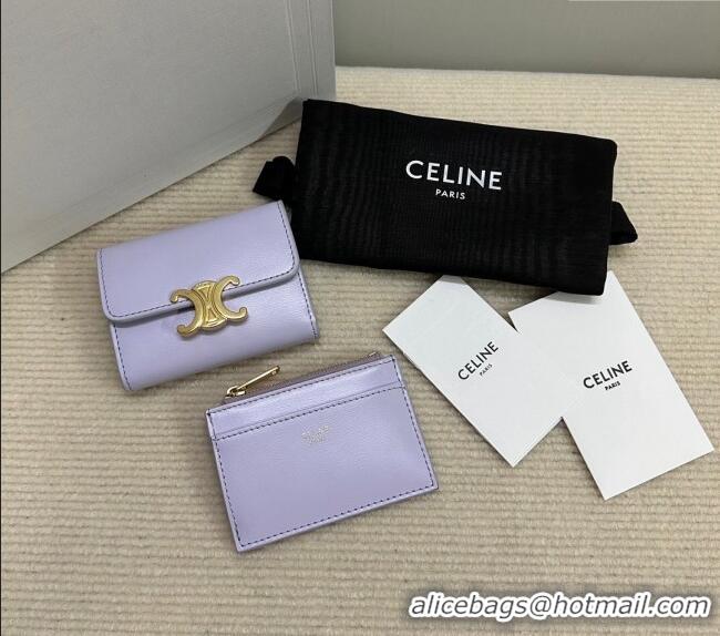 Buy Discount Celine Triomphe Compact Wallet with Coin in Shiny Calfskin 10I653 Lavender Purple 2024