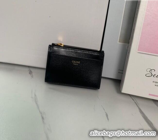 Grade Quality Celine Triomphe Compact Wallet with Coin in Shiny Calfskin 10I653 Black 2024
