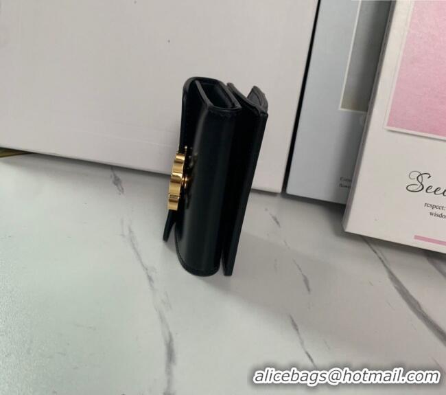 Grade Quality Celine Triomphe Compact Wallet with Coin in Shiny Calfskin 10I653 Black 2024