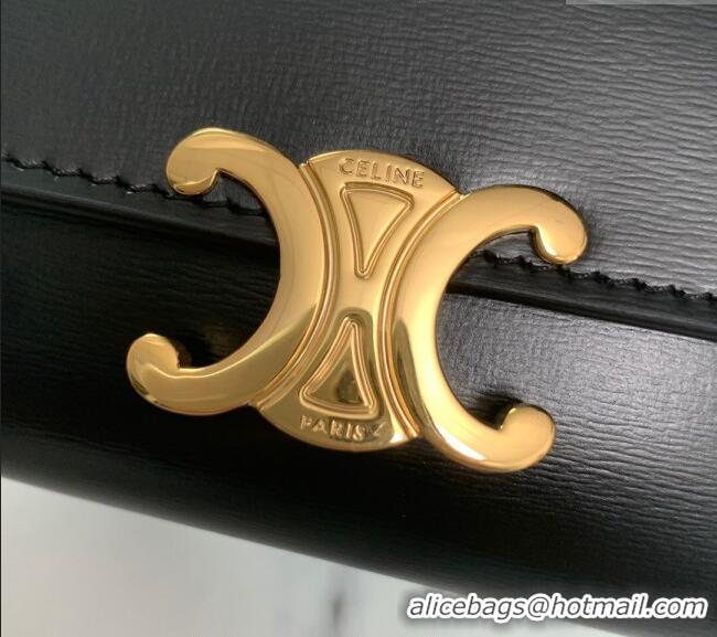 Grade Quality Celine Triomphe Compact Wallet with Coin in Shiny Calfskin 10I653 Black 2024