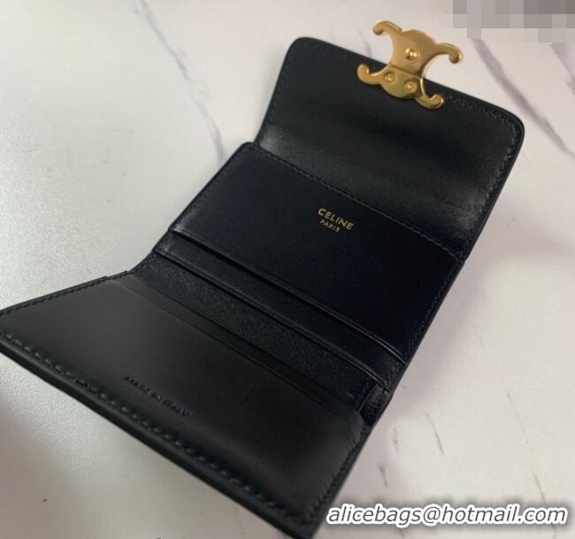 Grade Quality Celine Triomphe Compact Wallet with Coin in Shiny Calfskin 10I653 Black 2024
