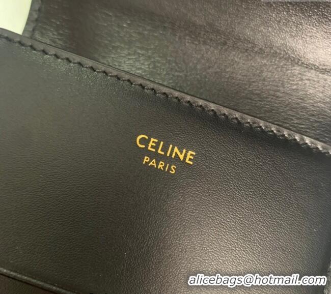 Grade Quality Celine Triomphe Compact Wallet with Coin in Shiny Calfskin 10I653 Black 2024