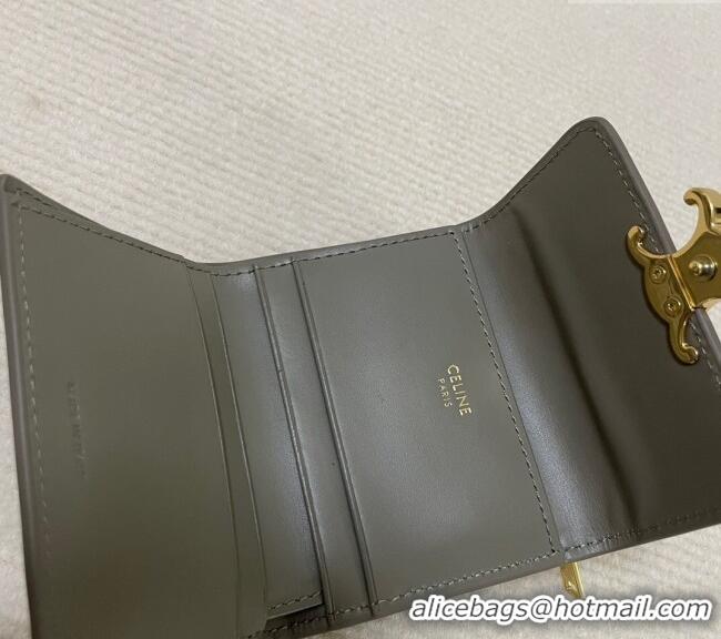 Good Looking Celine Triomphe Compact Wallet with Coin in Shiny Calfskin 10I653 Stone Grey 2024