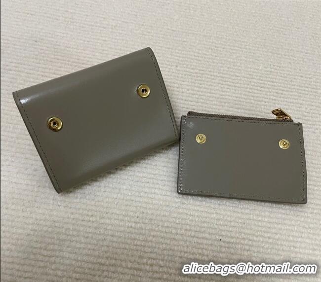 Good Looking Celine Triomphe Compact Wallet with Coin in Shiny Calfskin 10I653 Stone Grey 2024