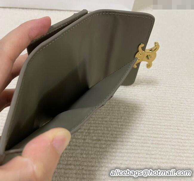 Good Looking Celine Triomphe Compact Wallet with Coin in Shiny Calfskin 10I653 Stone Grey 2024