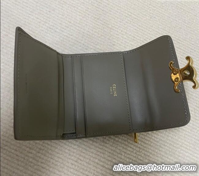 Good Looking Celine Triomphe Compact Wallet with Coin in Shiny Calfskin 10I653 Stone Grey 2024