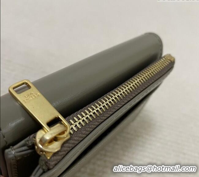 Good Looking Celine Triomphe Compact Wallet with Coin in Shiny Calfskin 10I653 Stone Grey 2024