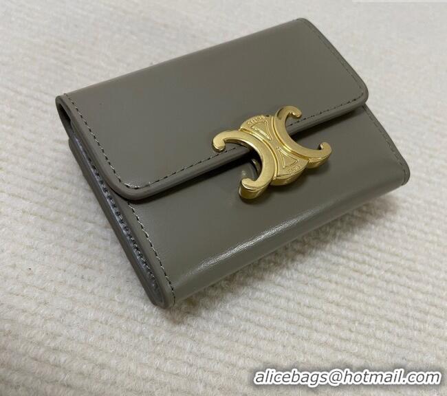 Good Looking Celine Triomphe Compact Wallet with Coin in Shiny Calfskin 10I653 Stone Grey 2024