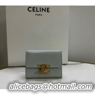 Top Design Celine Triomphe Compact Wallet with Coin in Shiny Calfskin 10I653 Soft Blue 2024