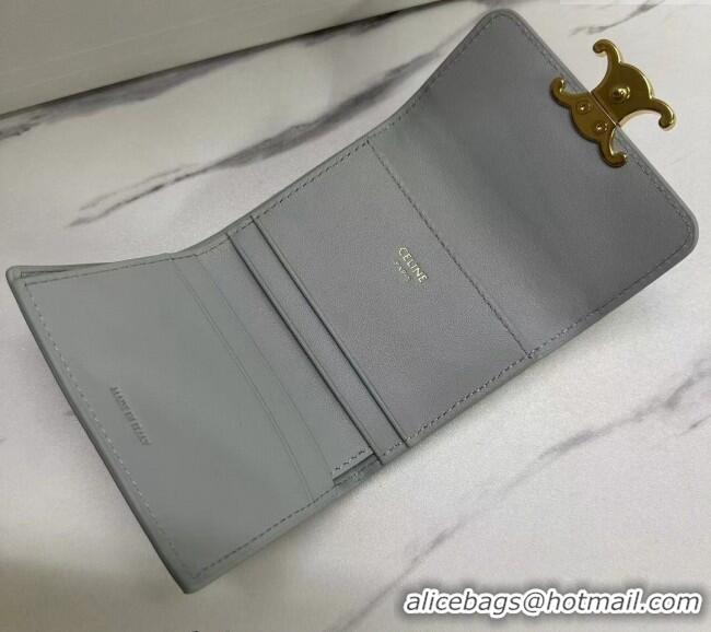 Top Design Celine Triomphe Compact Wallet with Coin in Shiny Calfskin 10I653 Soft Blue 2024
