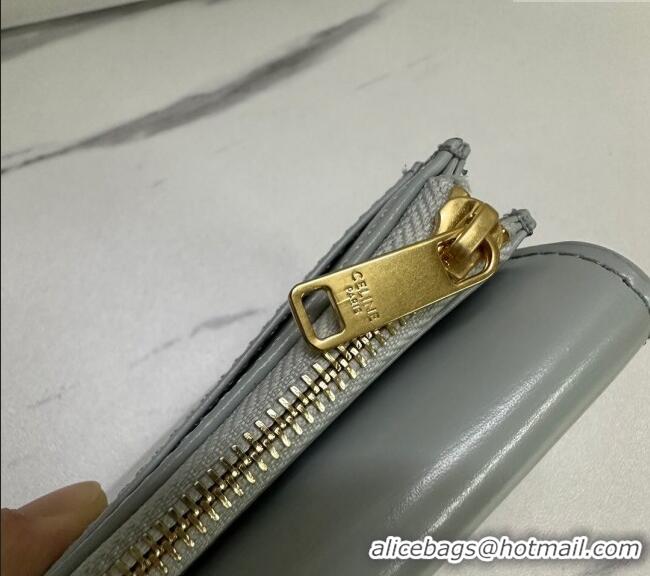 Top Design Celine Triomphe Compact Wallet with Coin in Shiny Calfskin 10I653 Soft Blue 2024