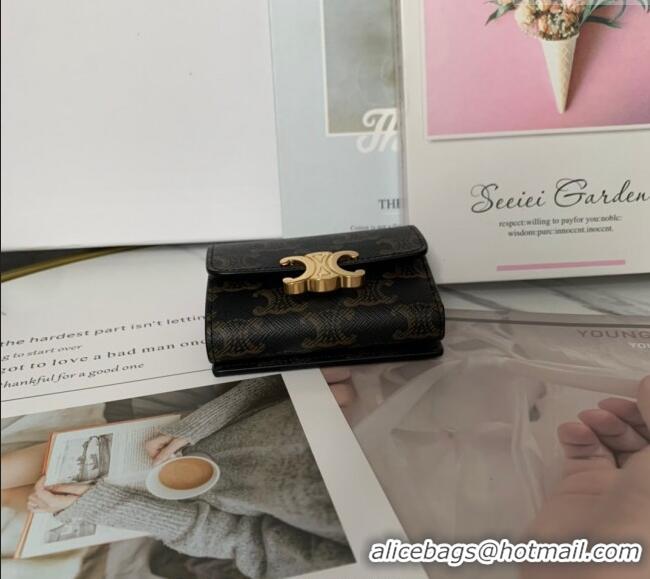 Fashion Discount Celine Triomphe Canvas Compact Wallet with Coin 10I653 2024