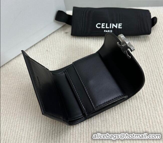 Buy Discount Celine Small Wallet in Shiny Calfskin 10D783 Black/Silver 2024
