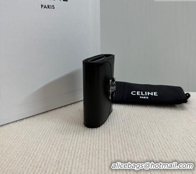 Buy Discount Celine Small Wallet in Shiny Calfskin 10D783 Black/Silver 2024