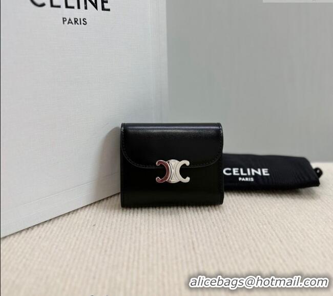 Buy Discount Celine Small Wallet in Shiny Calfskin 10D783 Black/Silver 2024