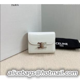 Trendy Design Celine Small Wallet in Shiny Calfskin 10D783 White/Silver 2024