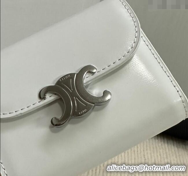 Trendy Design Celine Small Wallet in Shiny Calfskin 10D783 White/Silver 2024