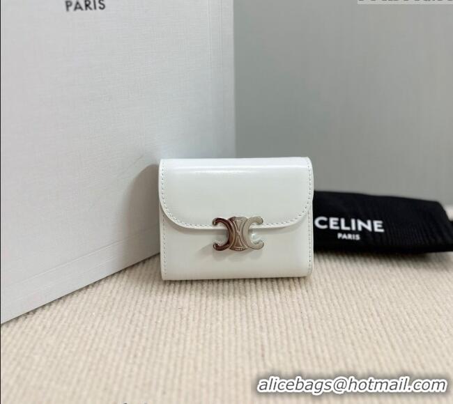 Trendy Design Celine Small Wallet in Shiny Calfskin 10D783 White/Silver 2024