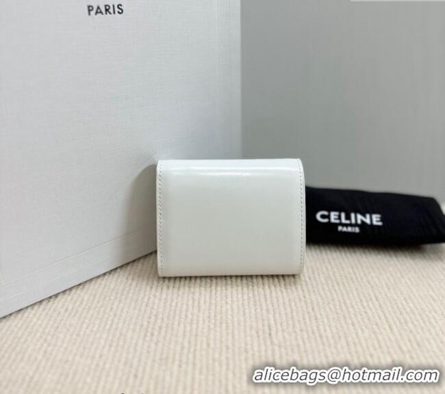 Trendy Design Celine Small Wallet in Shiny Calfskin 10D783 White/Silver 2024