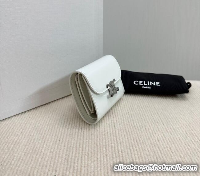 Trendy Design Celine Small Wallet in Shiny Calfskin 10D783 White/Silver 2024
