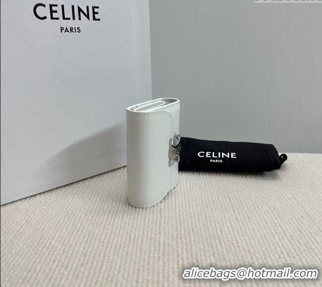 Trendy Design Celine Small Wallet in Shiny Calfskin 10D783 White/Silver 2024