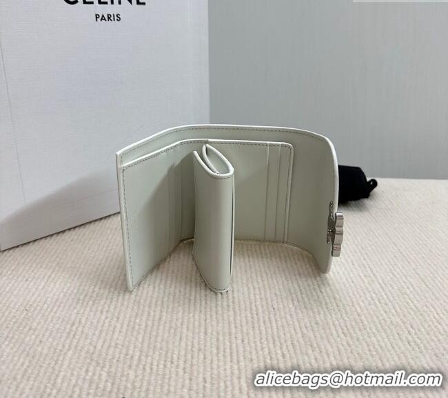 Trendy Design Celine Small Wallet in Shiny Calfskin 10D783 White/Silver 2024