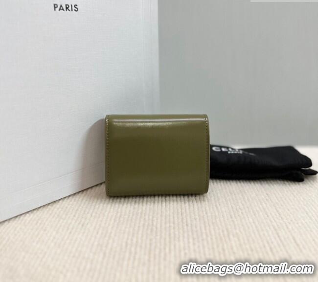 Famous Brand Celine Small Wallet in Shiny Calfskin 10D783 Dark Olive Green 2024