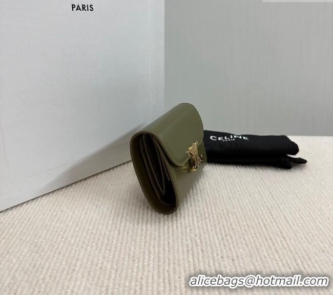 Famous Brand Celine Small Wallet in Shiny Calfskin 10D783 Dark Olive Green 2024