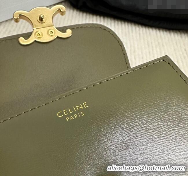 Famous Brand Celine Small Wallet in Shiny Calfskin 10D783 Dark Olive Green 2024