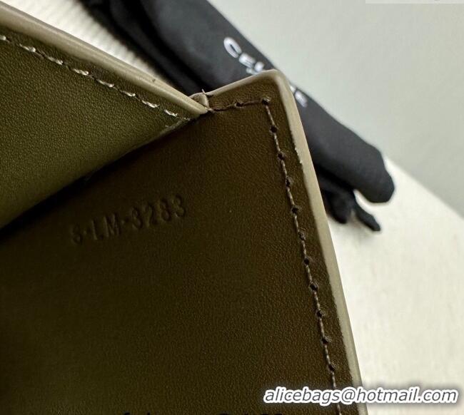 Famous Brand Celine Small Wallet in Shiny Calfskin 10D783 Dark Olive Green 2024