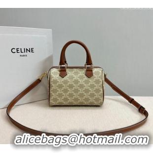 Modern Classic Celine Small Boston Bag in Triomphe Canvas and Calfskin 113772 Beige/Brown 2024