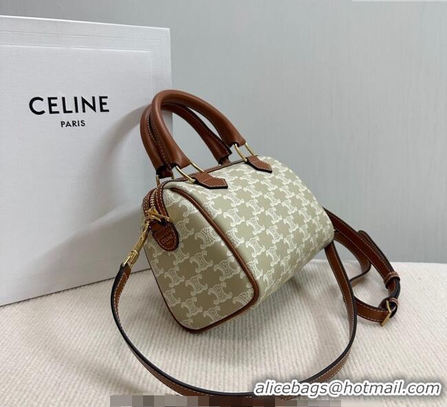 Modern Classic Celine Small Boston Bag in Triomphe Canvas and Calfskin 113772 Beige/Brown 2024