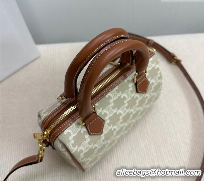Modern Classic Celine Small Boston Bag in Triomphe Canvas and Calfskin 113772 Beige/Brown 2024