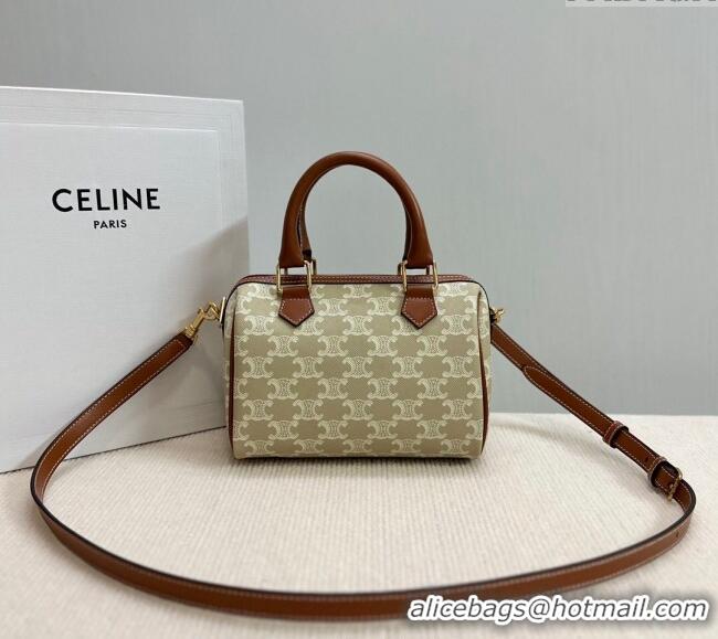 Modern Classic Celine Small Boston Bag in Triomphe Canvas and Calfskin 113772 Beige/Brown 2024