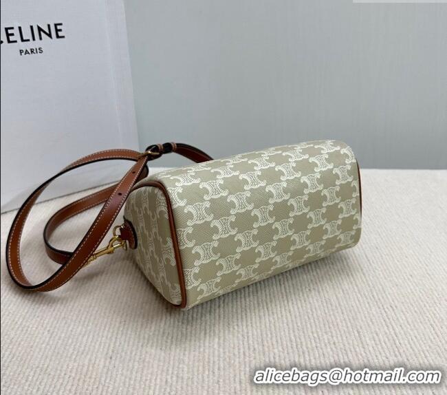 Modern Classic Celine Small Boston Bag in Triomphe Canvas and Calfskin 113772 Beige/Brown 2024