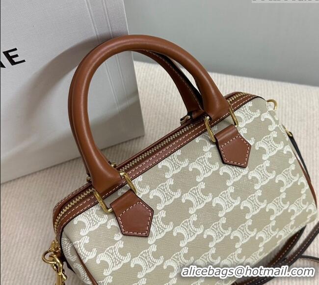 Modern Classic Celine Small Boston Bag in Triomphe Canvas and Calfskin 113772 Beige/Brown 2024