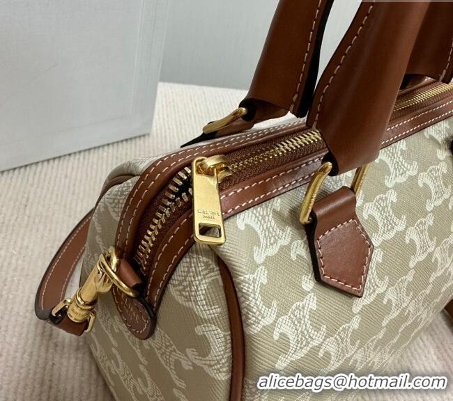 Modern Classic Celine Small Boston Bag in Triomphe Canvas and Calfskin 113772 Beige/Brown 2024