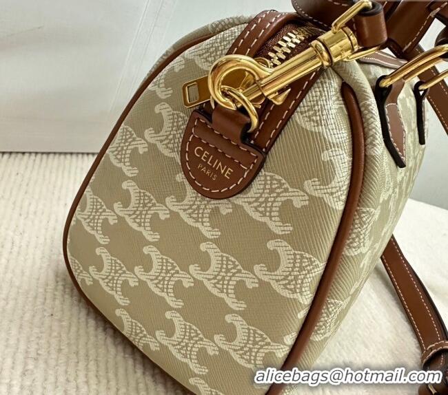 Modern Classic Celine Small Boston Bag in Triomphe Canvas and Calfskin 113772 Beige/Brown 2024