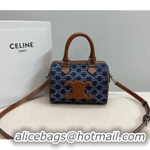 Market Sells Celine Small Boston Bag in Triomphe Denim and Calfskin 113772 Blue 2024