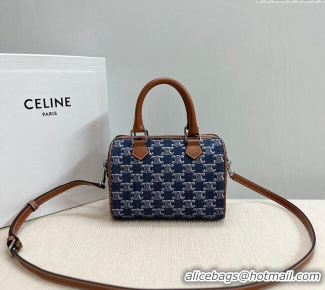 Market Sells Celine Small Boston Bag in Triomphe Denim and Calfskin 113772 Blue 2024