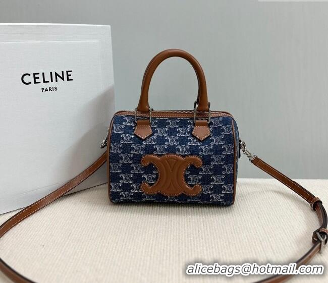 Market Sells Celine Small Boston Bag in Triomphe Denim and Calfskin 113772 Blue 2024