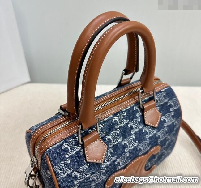 Market Sells Celine Small Boston Bag in Triomphe Denim and Calfskin 113772 Blue 2024