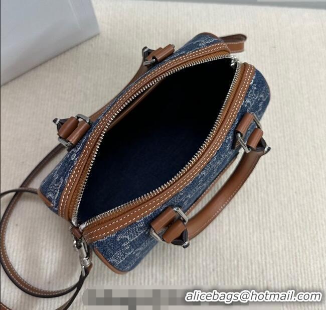 Market Sells Celine Small Boston Bag in Triomphe Denim and Calfskin 113772 Blue 2024